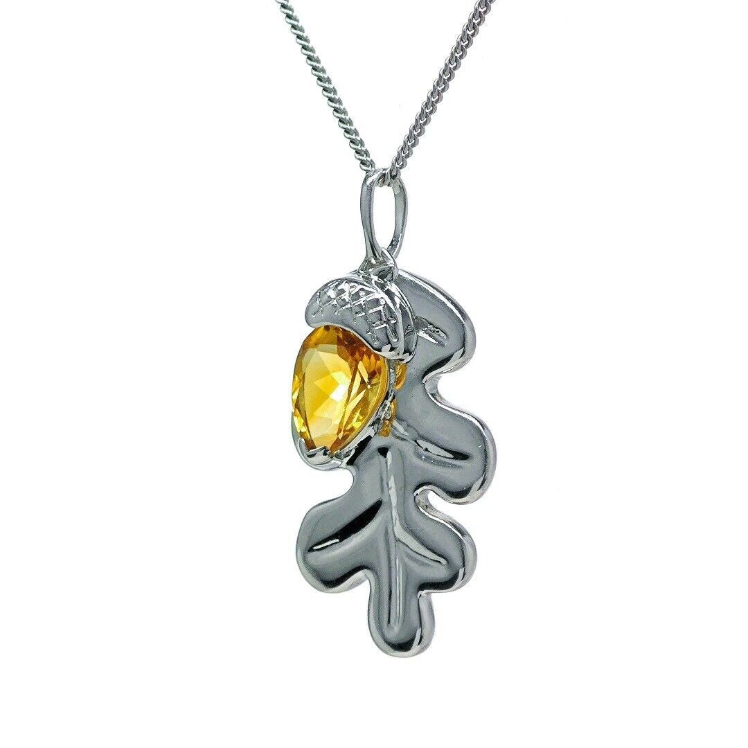 Citrine Oak Leaf Necklace in Sterling Silver