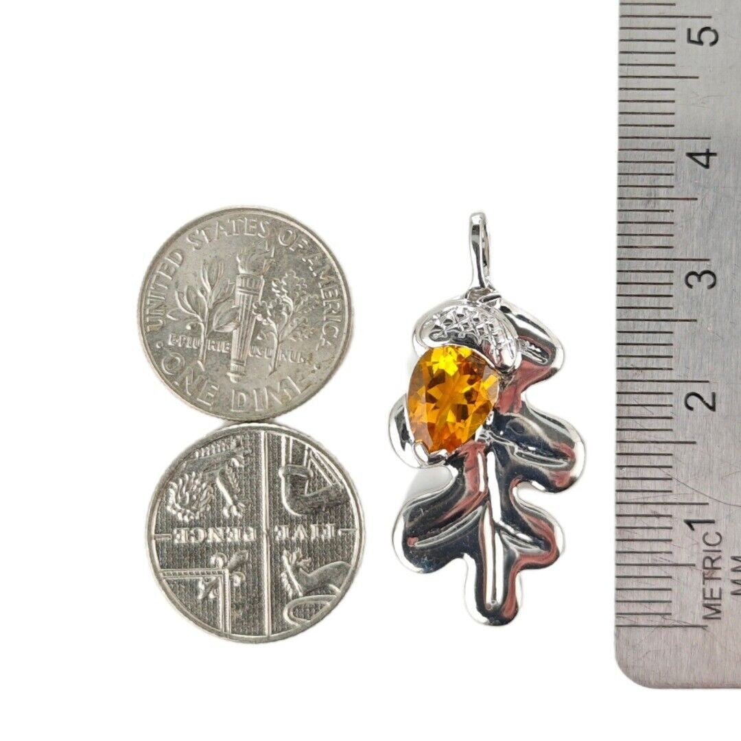 Citrine Oak Leaf Necklace in Sterling Silver