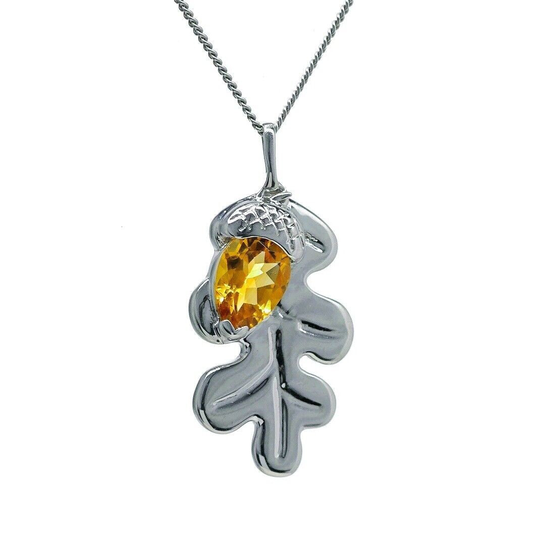 Citrine Oak Leaf Necklace in Sterling Silver