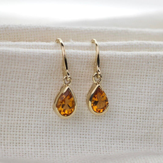Citrine Earrings 9ct Yellow Gold Dangle Infinity Loop
