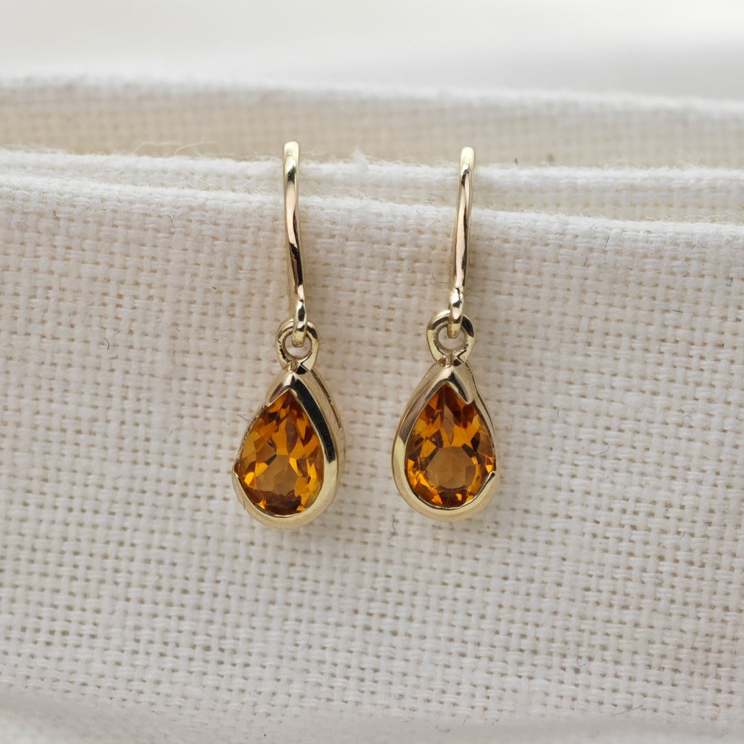 Citrine Earrings 9ct Yellow Gold Dangle Infinity Loop