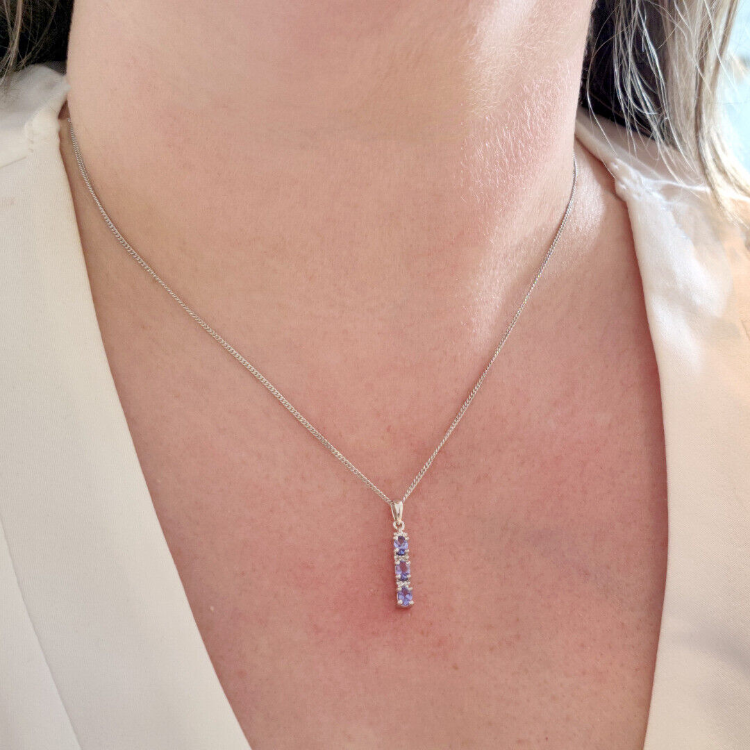 Tanzanite Necklace and stud earrings Set with Diamonds