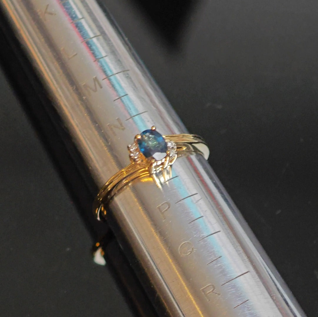 9ct Sapphire Ring Size O Diamond Yellow Gold 0.45ct Blue Oval Gemstone