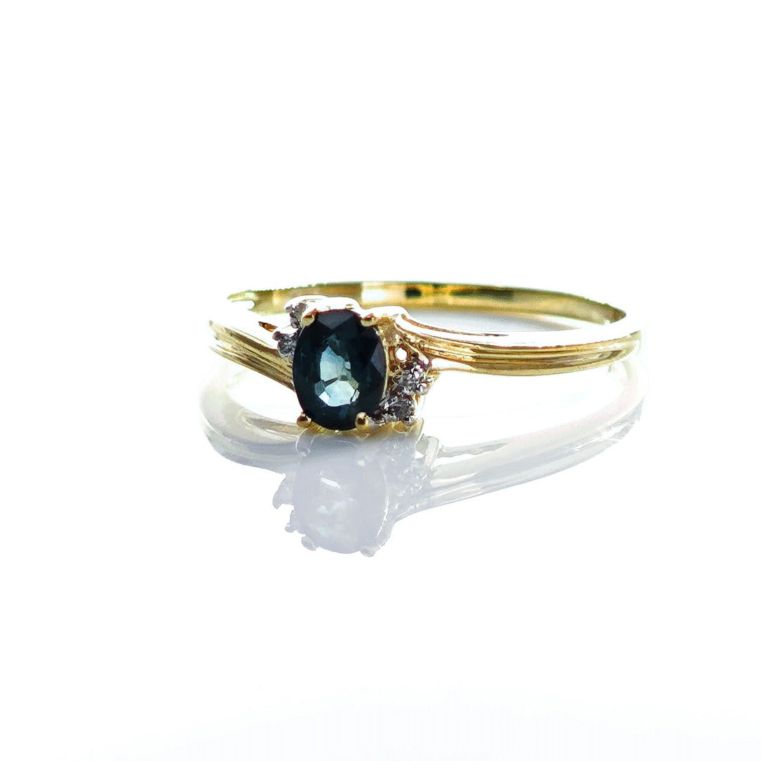 9ct Sapphire Ring Size O Diamond Yellow Gold 0.45ct Blue Oval Gemstone