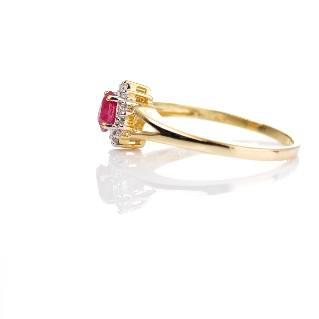 9ct Ruby Ring Size O.5 Diamond Yellow Gold 0.42ct Red Pear Gemstone