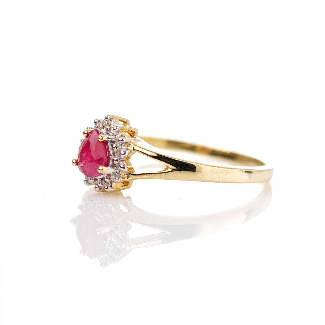 9ct Ruby Ring Size O.5 Diamond Yellow Gold 0.42ct Red Pear Gemstone