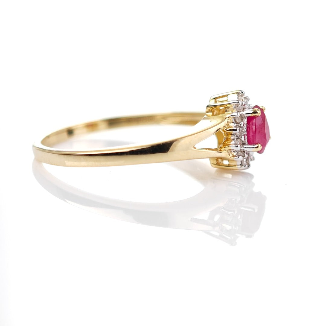 9ct Ruby Ring Size O.5 Diamond Yellow Gold 0.42ct Red Pear Gemstone