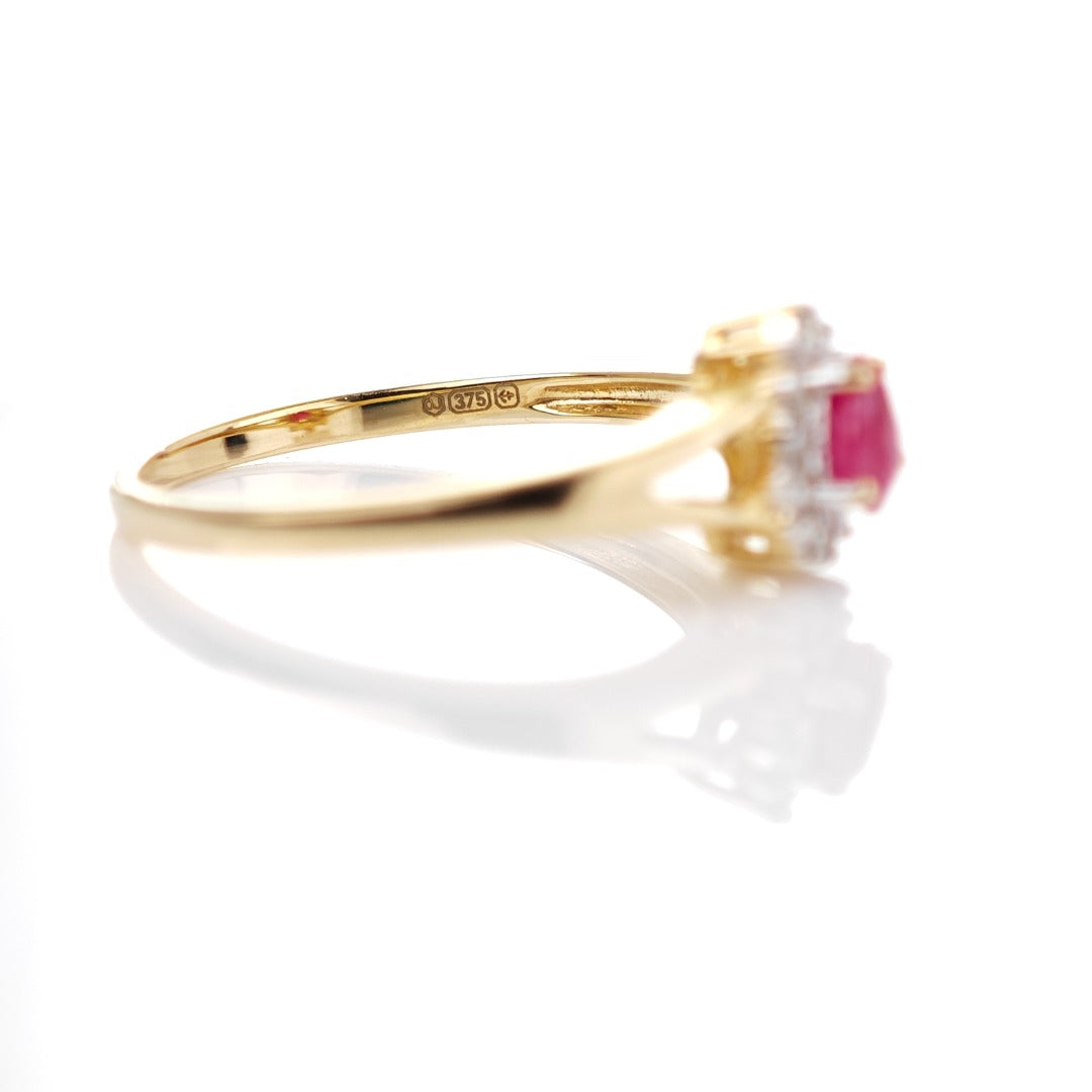 9ct Ruby Ring Size O.5 Diamond Yellow Gold 0.42ct Red Pear Gemstone