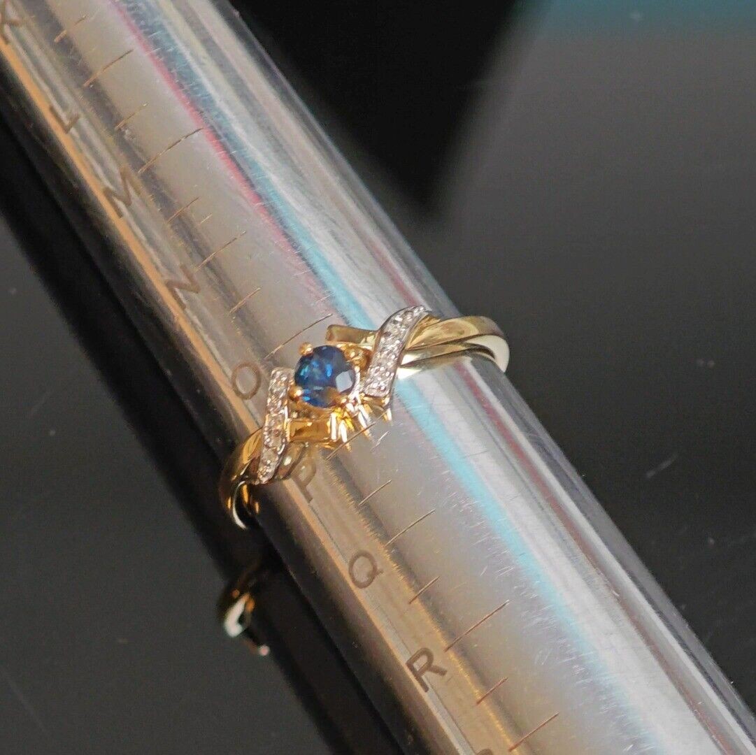 9ct Sapphire Ring Size O.5 Diamond Yellow Gold 0.33ct Blue Round Gemstone