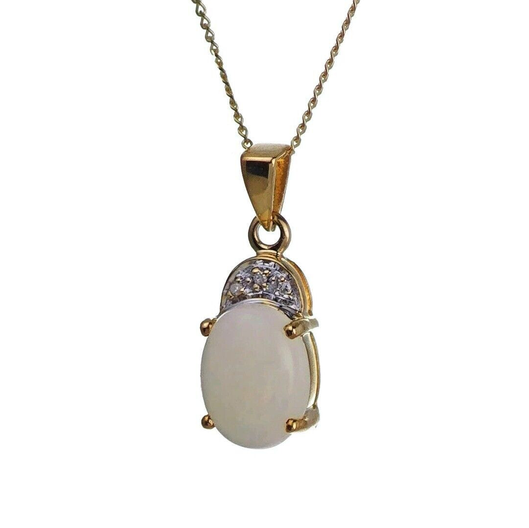9ct Opal Necklace Yellow Gold 1.02ct White Oval Natural Gemstone