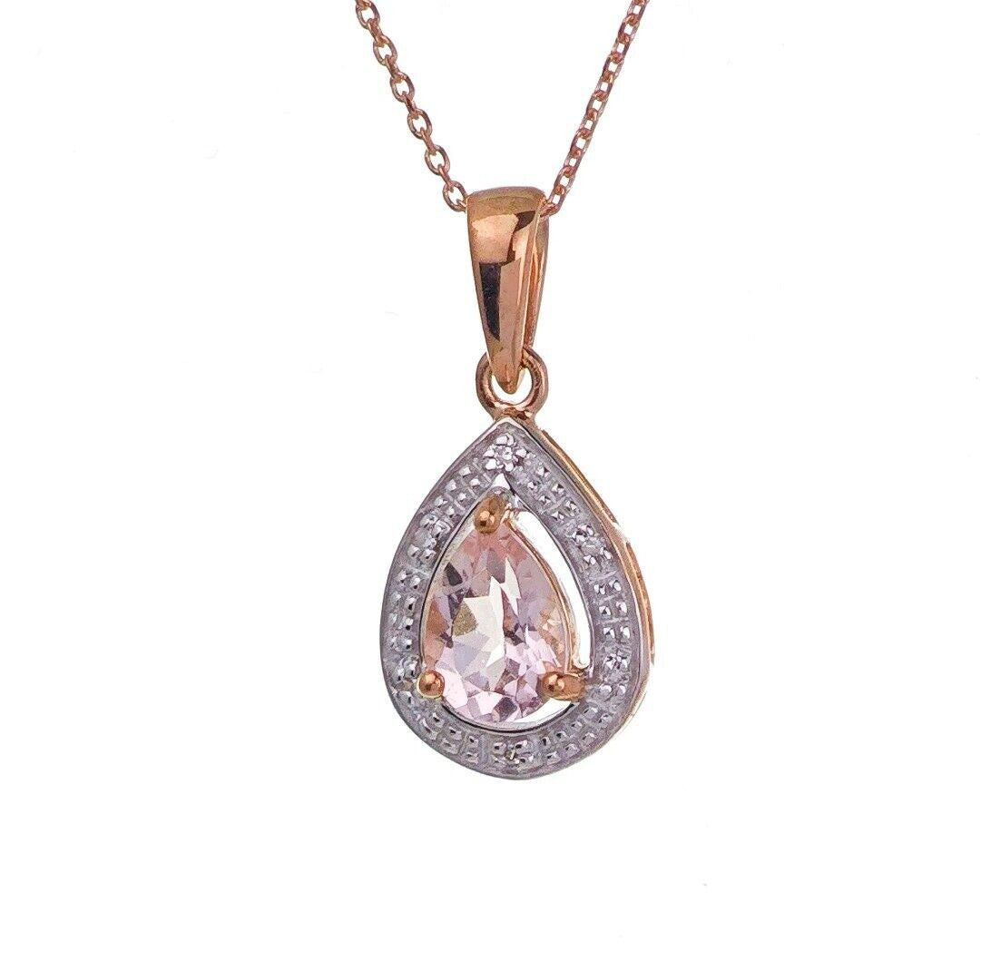 9ct Morganite Necklace Rose Gold 0.68ct Pink Pear Natural Gemstone