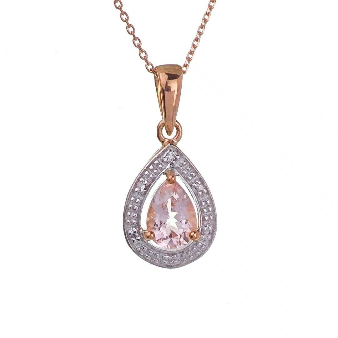 9ct Morganite Necklace Rose Gold 0.68ct Pink Pear Natural Gemstone
