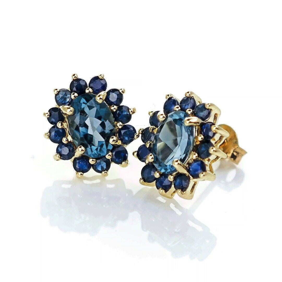 9ct Topaz Sapphire Earrings Gold Studs Natural Treated Blue Gemstones 2.75ct