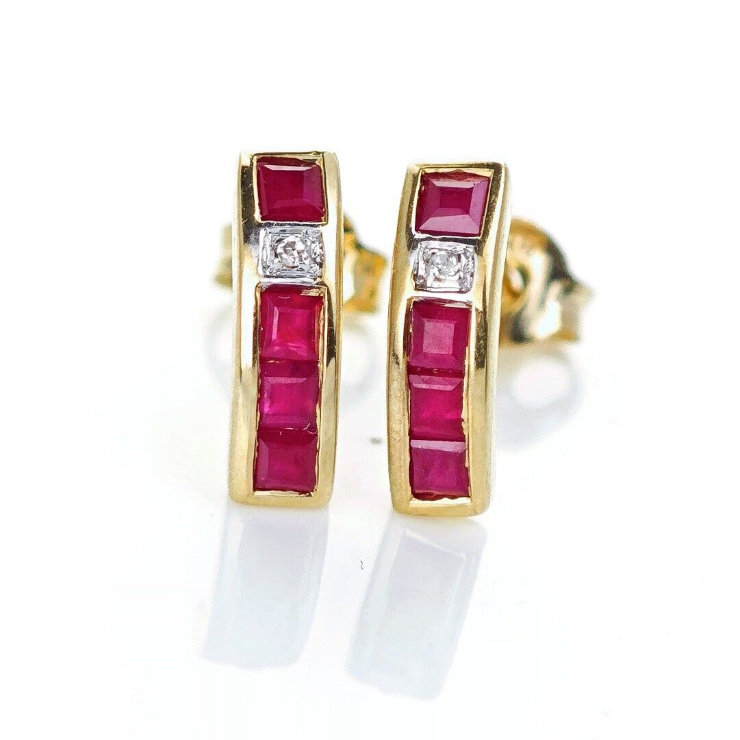 9ct Ruby Diamond Earrings Gold Studs Natural Gemstones 0.46ct