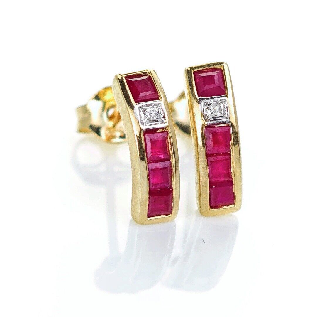 9ct Ruby Diamond Earrings Gold Studs Natural Gemstones 0.46ct