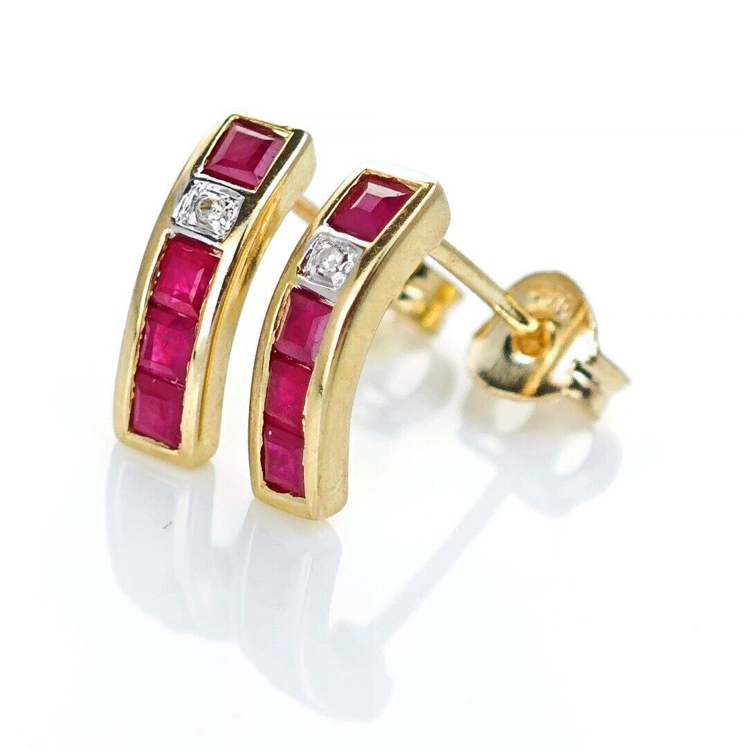 9ct Ruby Diamond Earrings Gold Studs Natural Gemstones 0.46ct