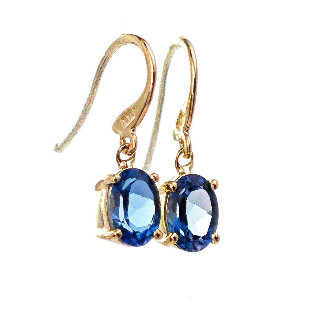 9ct Topaz Dangle Earrings Gold Treated London Blue Natural Gemstones1.82ct
