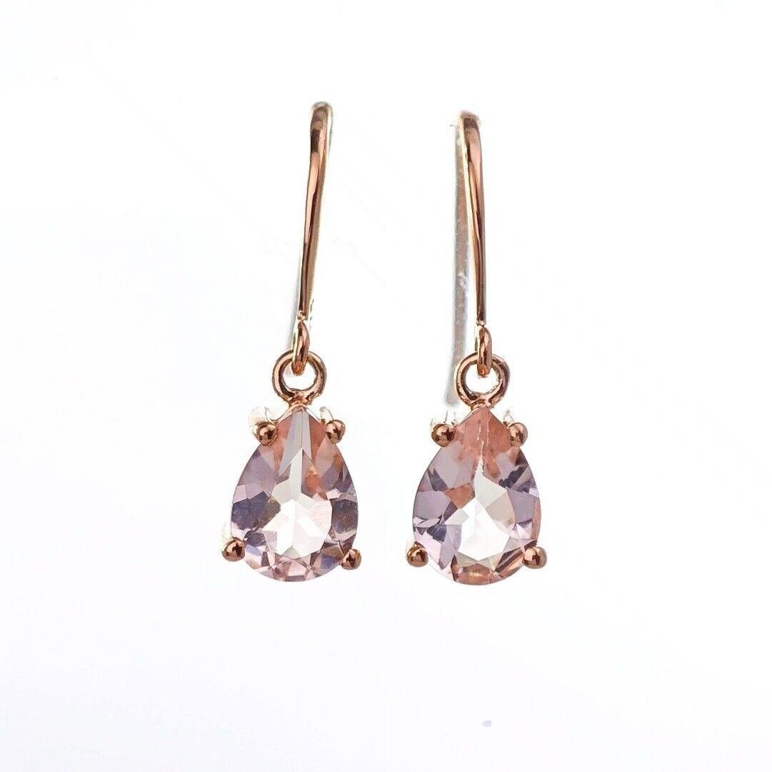 9ct Morganite Dangle Earrings Rose Gold Natural Pink Gemstones 1.27ct