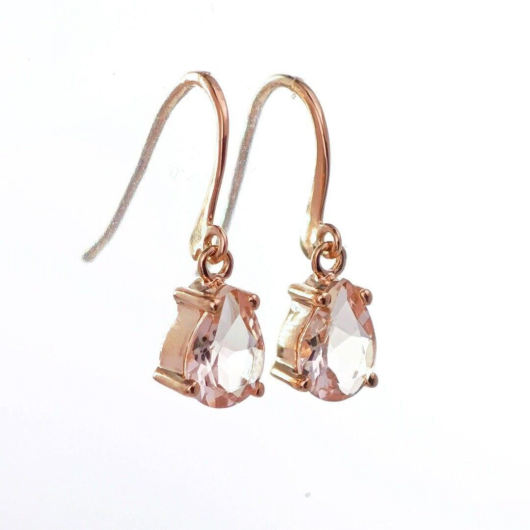 9ct Morganite Dangle Earrings Rose Gold Natural Pink Gemstones 1.27ct