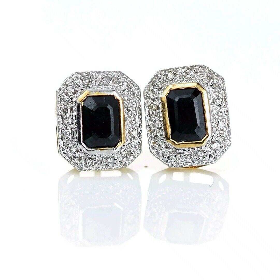 9ct Dark Sapphire Diamond Earrings Gold Studs Natural Gemstones 1.6ct