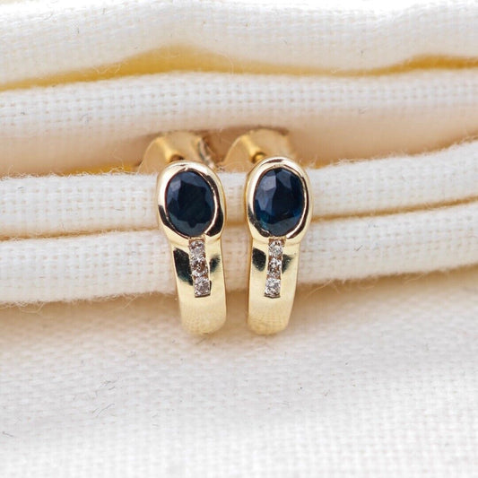 9ct Sapphire  Diamond Earrings Gold Studs Natural Blue Gemstones 0.44ct Boxed Gift