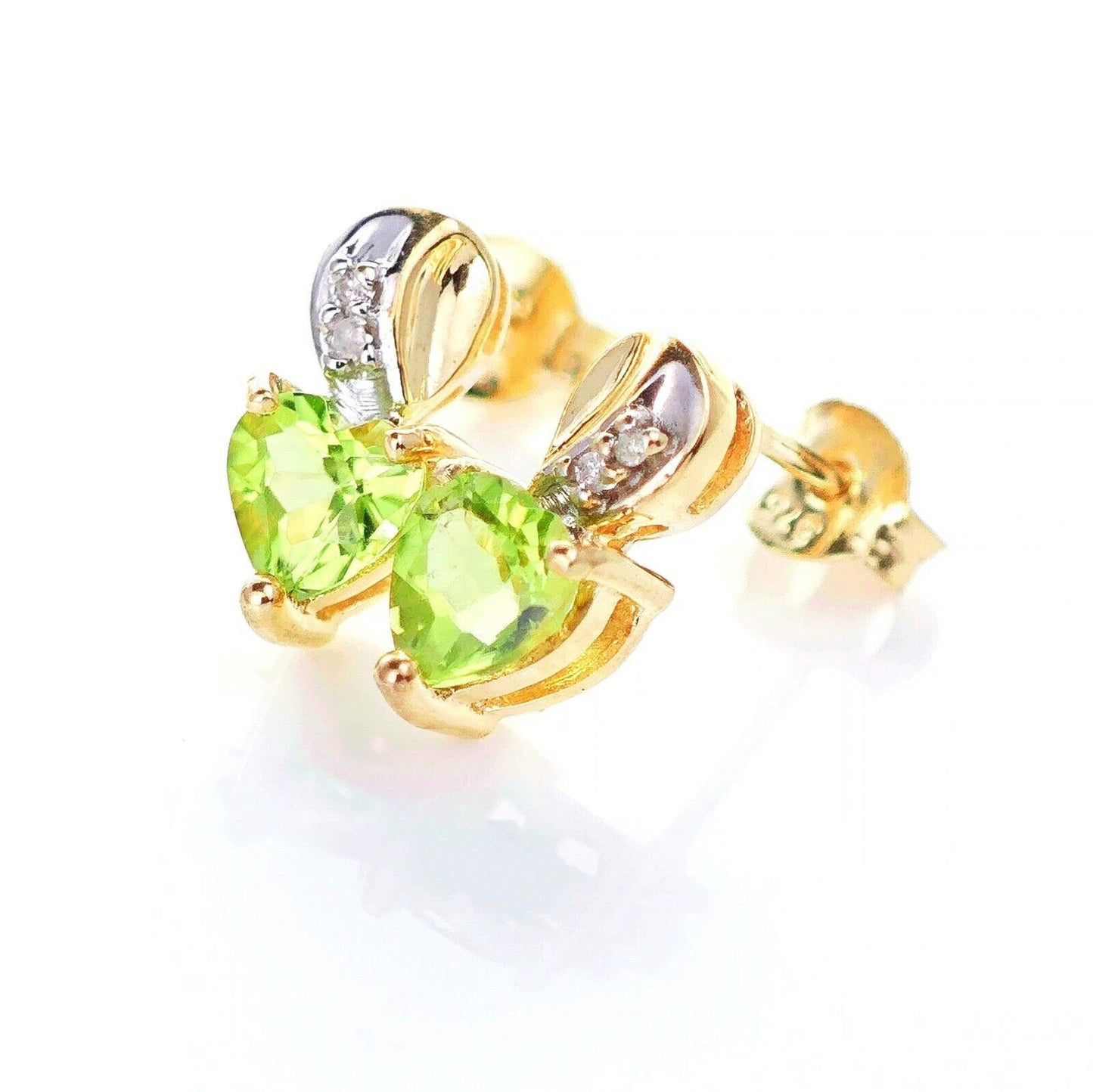 9ct Peridot Diamond Earrings Gold Studs Natural Green Gemstones 1ct
