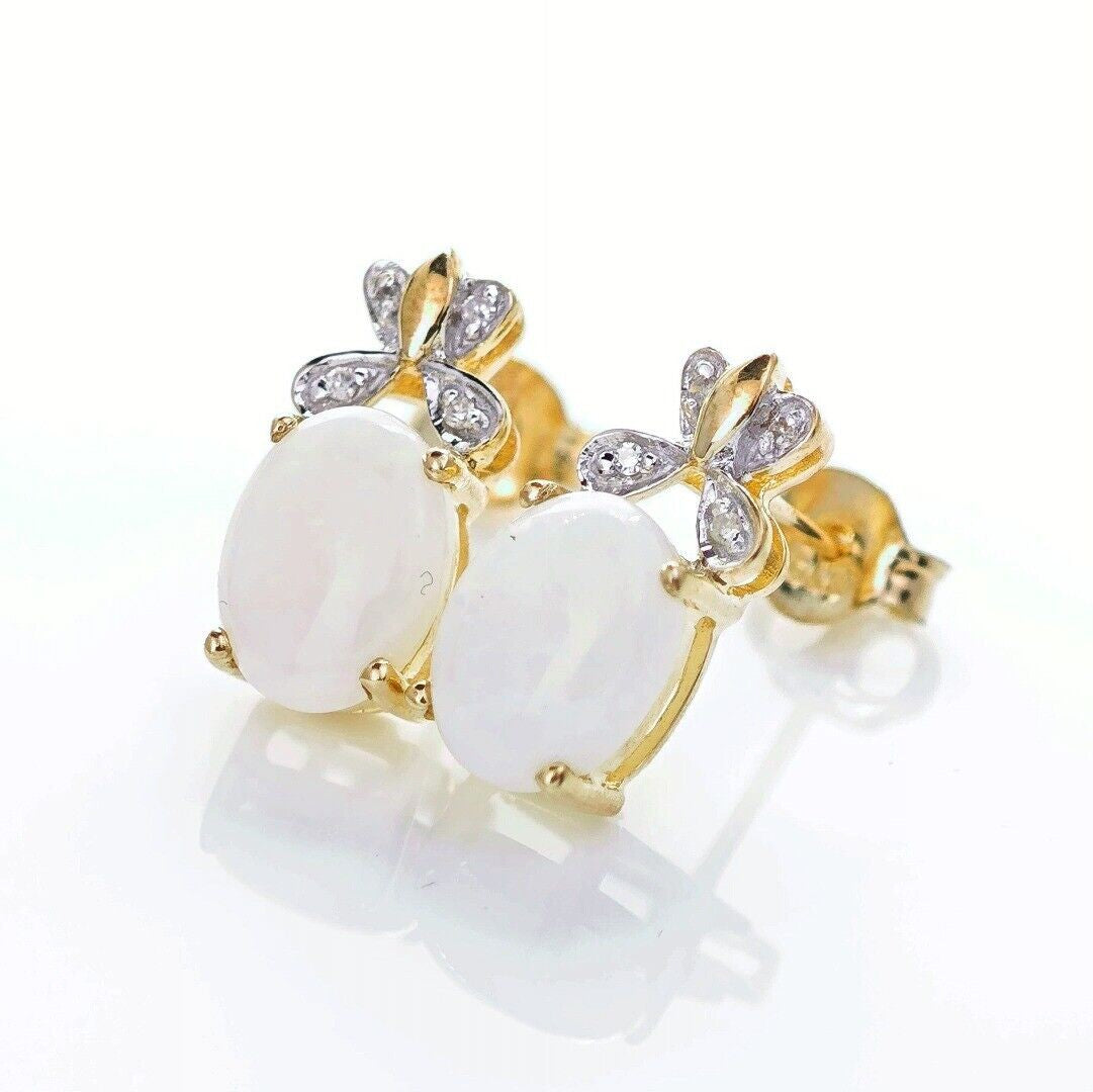 9ct Opal Diamond Earrings Gold Studs Natural Gemstones1.38ct Boxed Gift
