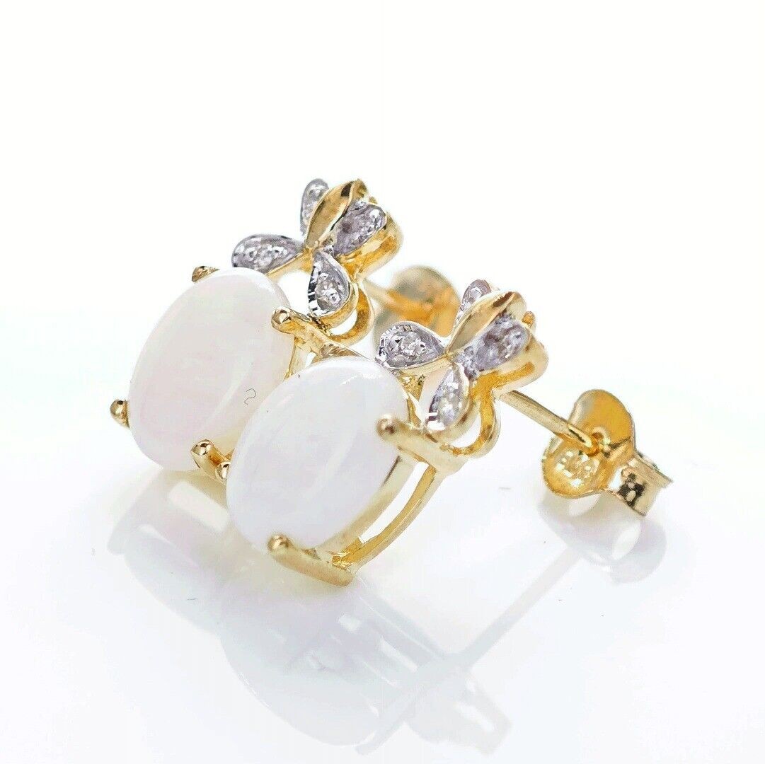 9ct Opal Diamond Earrings Gold Studs Natural Gemstones1.38ct Boxed Gift