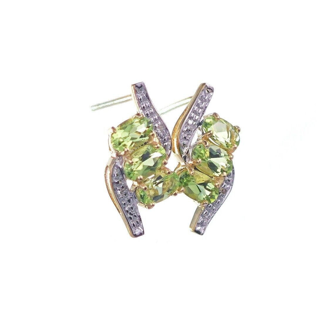 9ct Peridot Diamond Earrings Gold Trilogy Studs Natural Green Gemstones 2.58ct