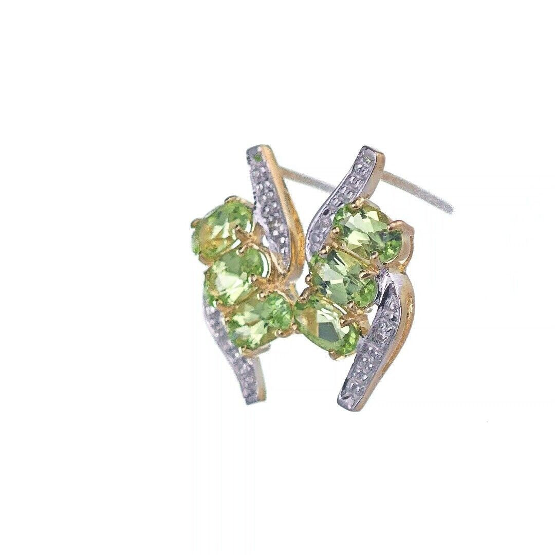 9ct Peridot Diamond Earrings Gold Trilogy Studs Natural Green Gemstones 2.58ct