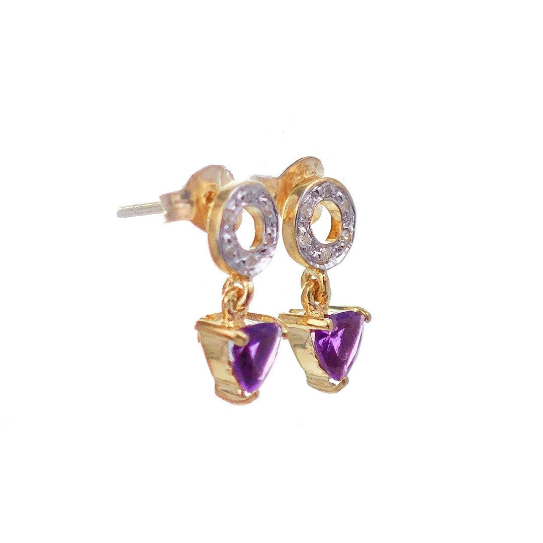 9ct Amethyst Diamond Earrings Gold Studs Natural Gemstones 0.88ct