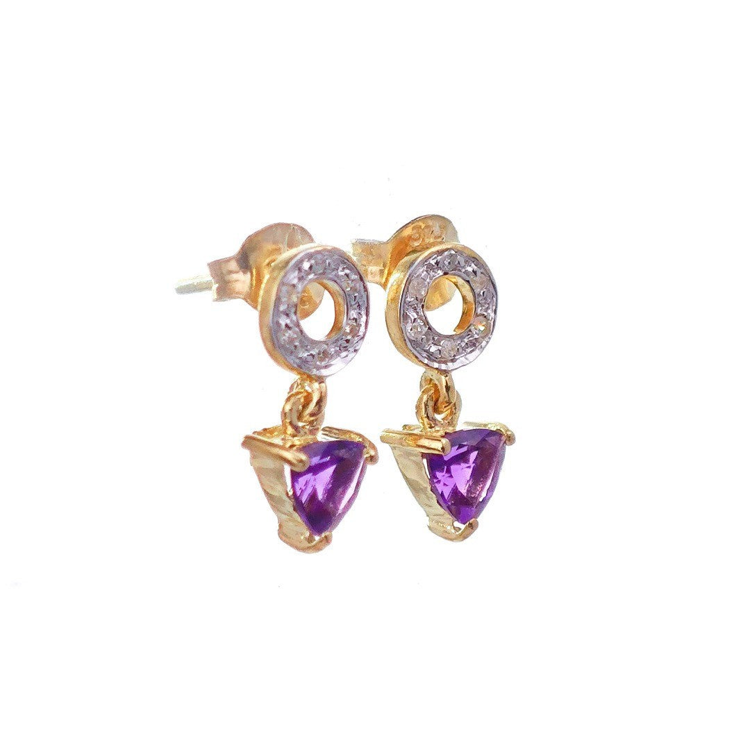9ct Amethyst Diamond Earrings Gold Studs Natural Gemstones 0.88ct