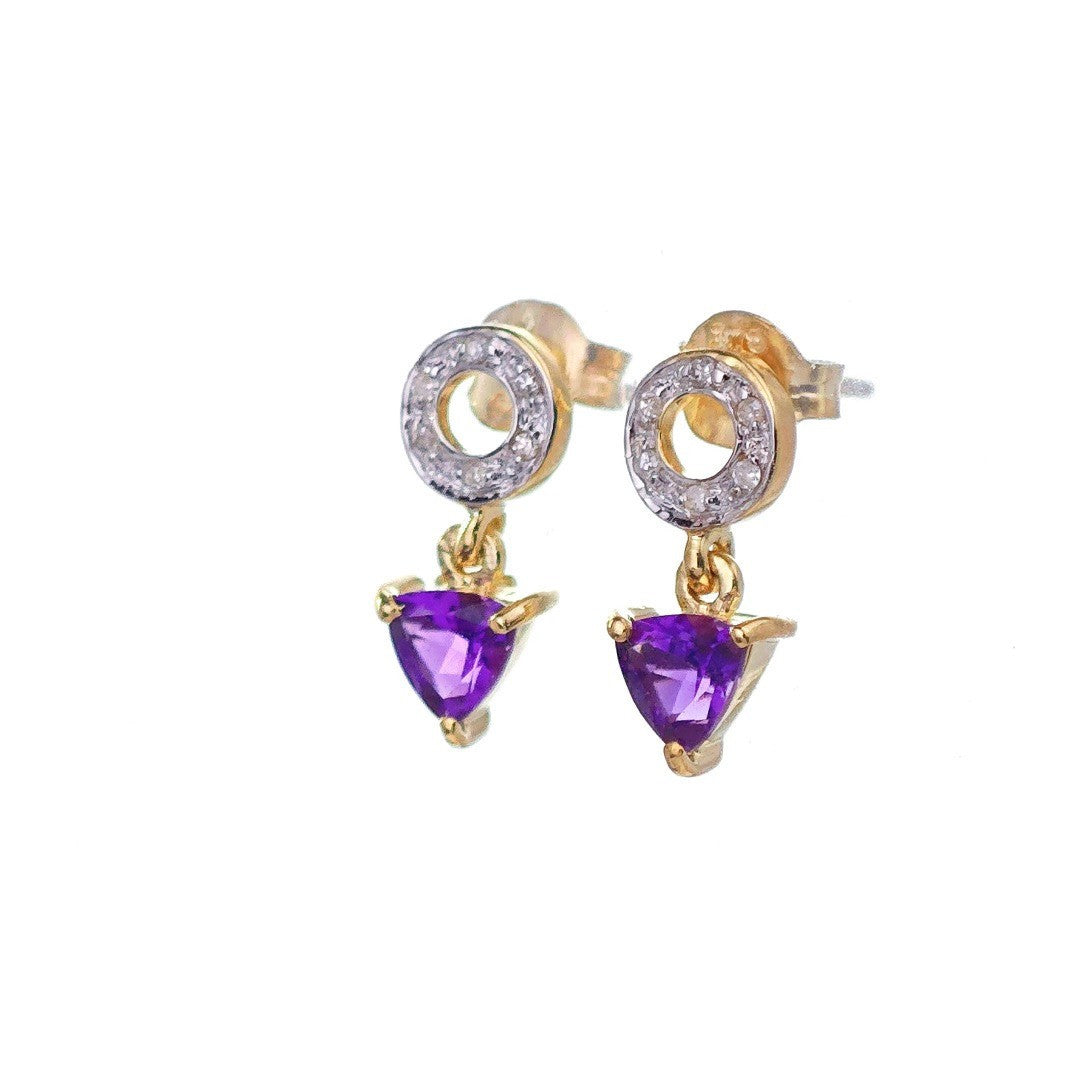 9ct Amethyst Diamond Earrings Gold Studs Natural Gemstones 0.88ct