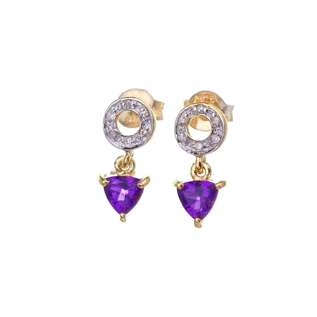 9ct Amethyst Diamond Earrings Gold Studs Natural Gemstones 0.88ct