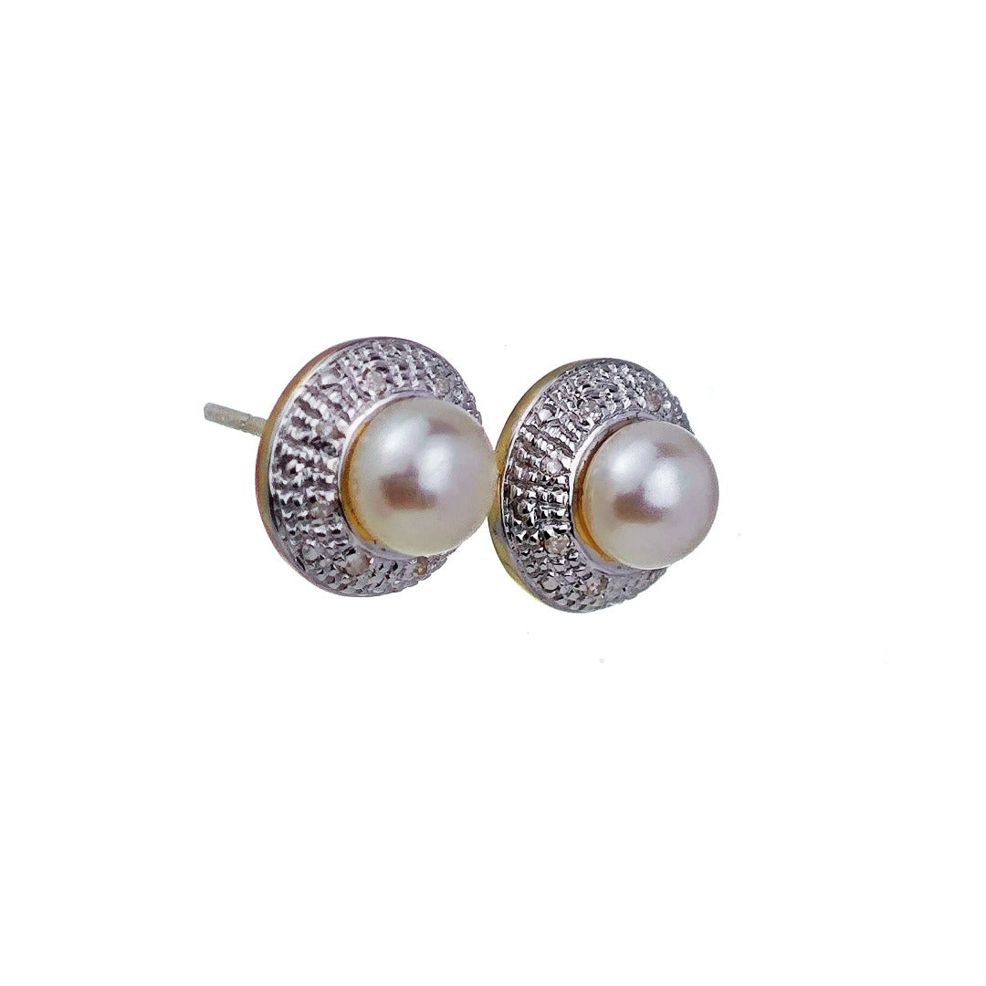 9ct Fresh Water Pearl DiamondEarrings Gold Studs Natural Gemstones