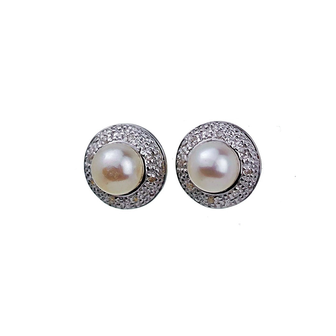 9ct Fresh Water Pearl DiamondEarrings Gold Studs Natural Gemstones