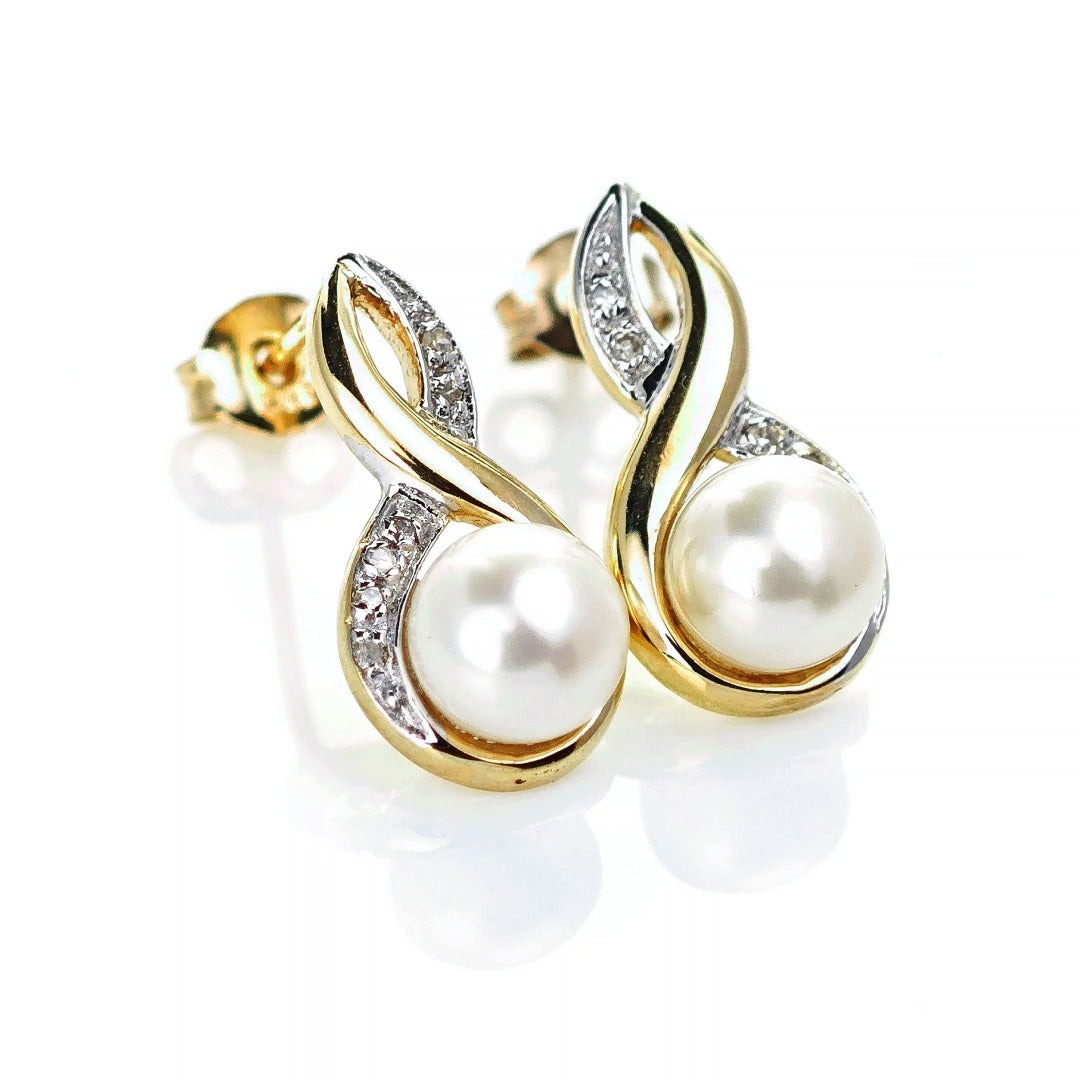 9ct Fresh Water Pearl Diamond Earrings Gold Drop Studs Natural Gemstones