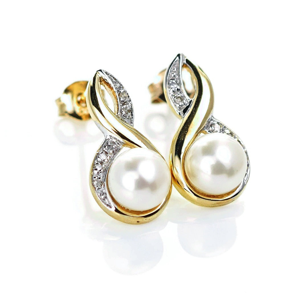 9ct Fresh Water Pearl Diamond Earrings Gold Drop Studs Natural Gemstones