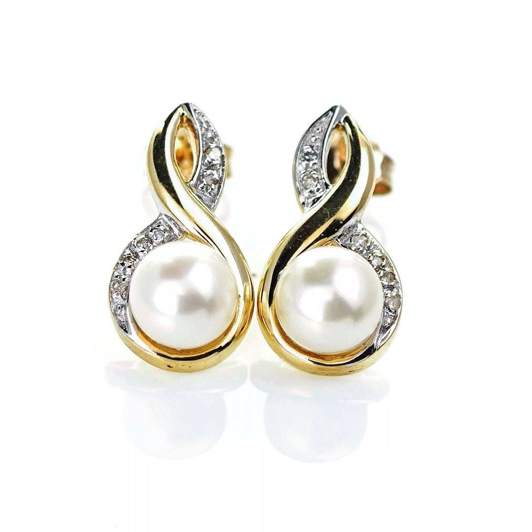 9ct Fresh Water Pearl Diamond Earrings Gold Drop Studs Natural Gemstones