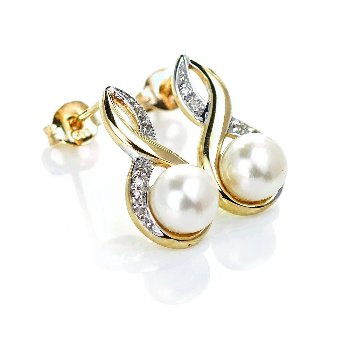 9ct Fresh Water Pearl Diamond Earrings Gold Drop Studs Natural Gemstones