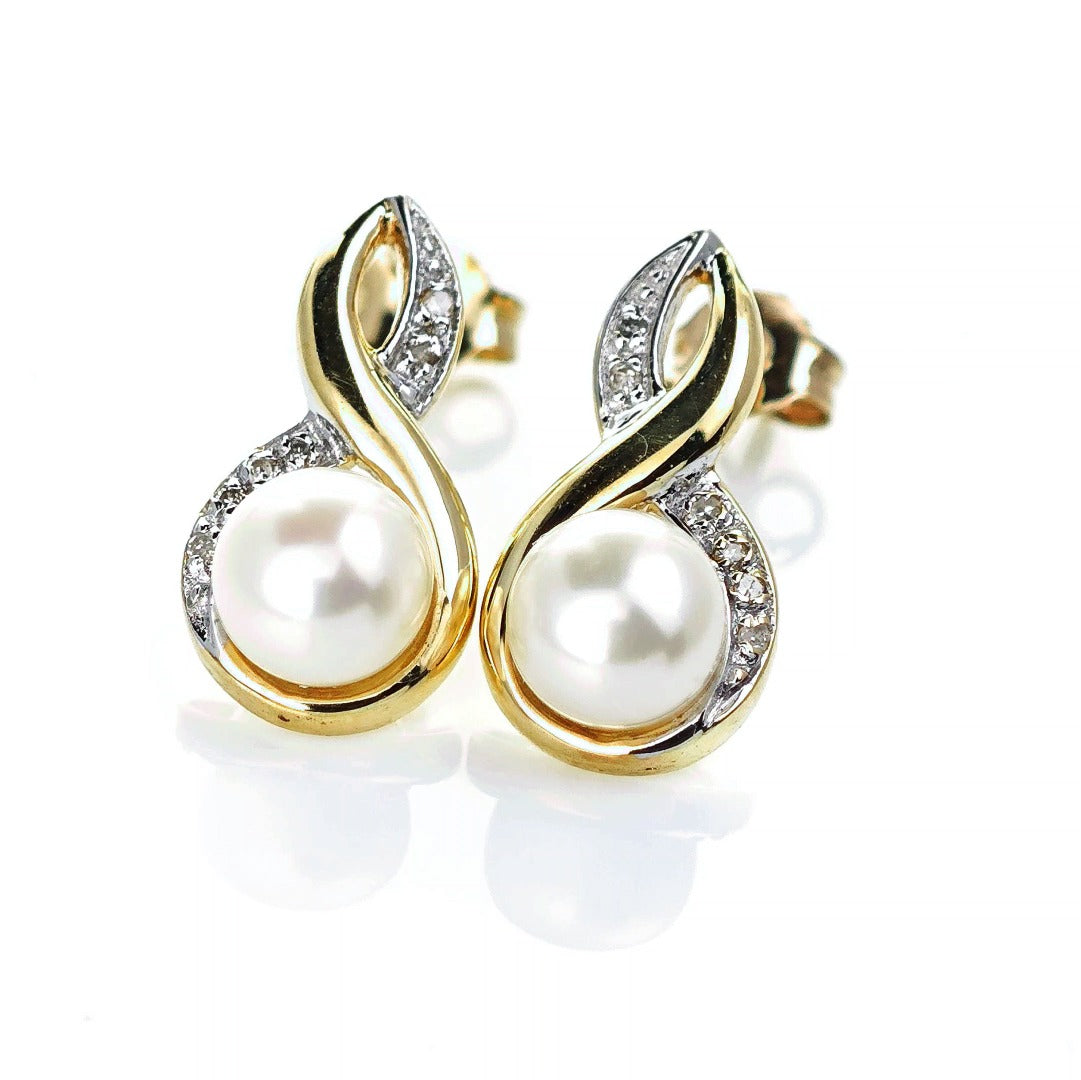 9ct Fresh Water Pearl Diamond Earrings Gold Drop Studs Natural Gemstones