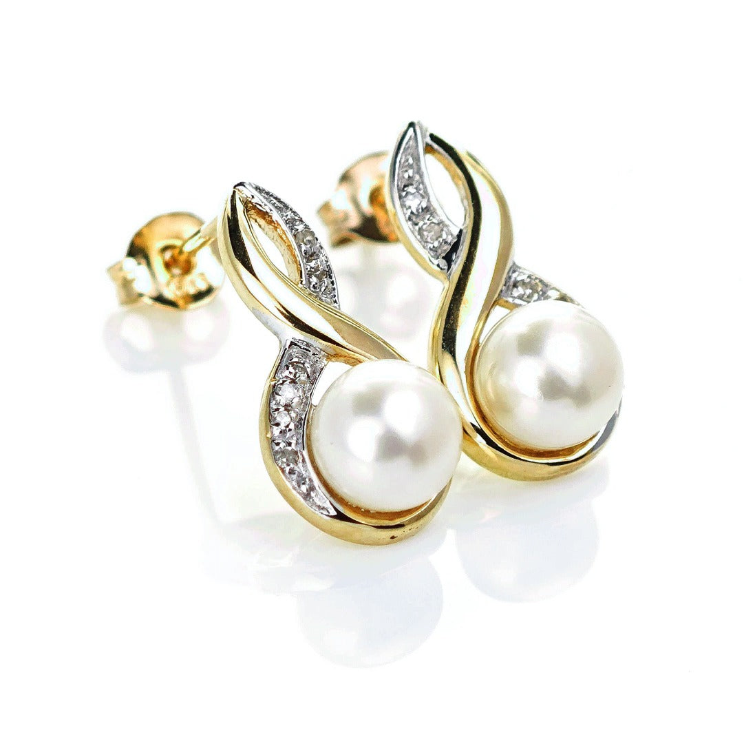 9ct Fresh Water Pearl Diamond Earrings Gold Drop Studs Natural Gemstones