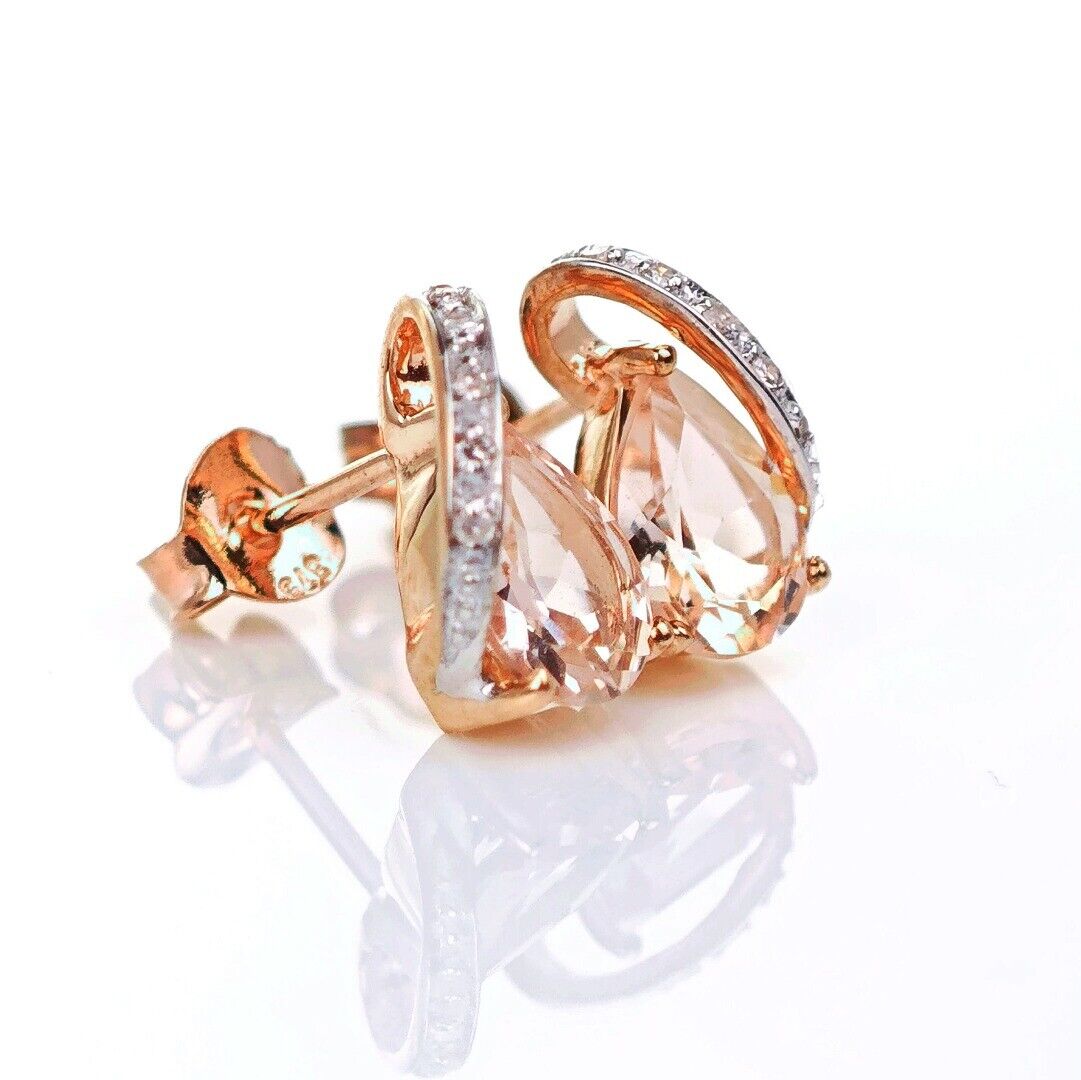9ct Morganite Diamond Earrings Rose Gold Studs Natural Pink Gemstones 1.27ct