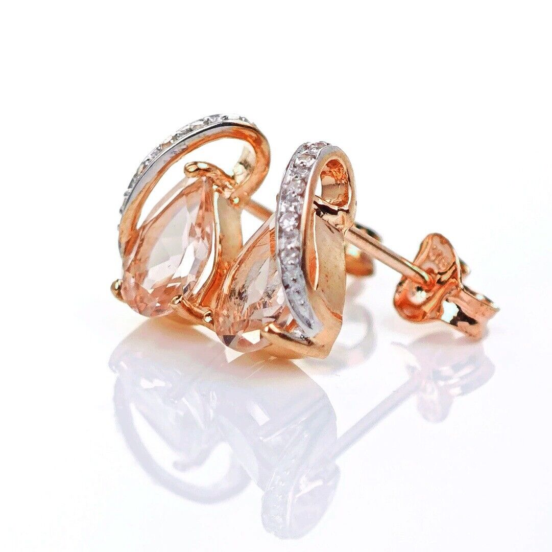 9ct Morganite Diamond Earrings Rose Gold Studs Natural Pink Gemstones 1.27ct