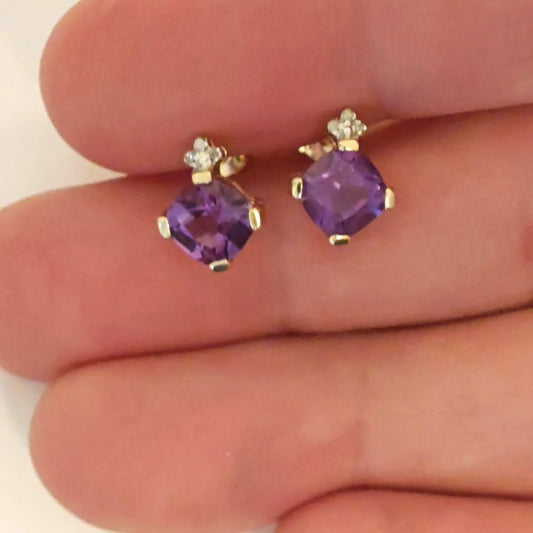 Amethyst Diamond Stud Earrings in 9ct Gold