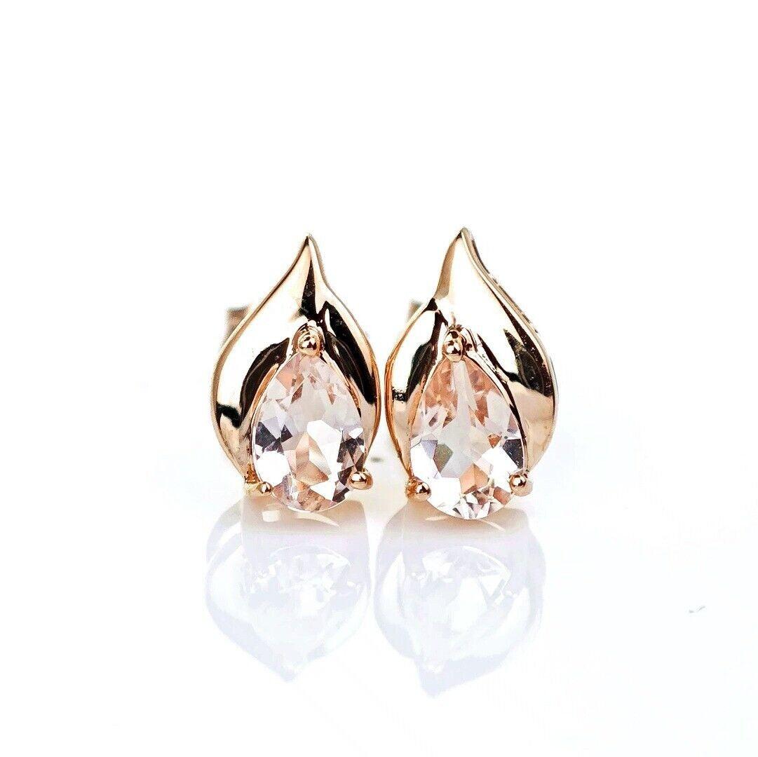 9ct Morganite Earrings Gold Studs Natural Gemstones 0.73ct