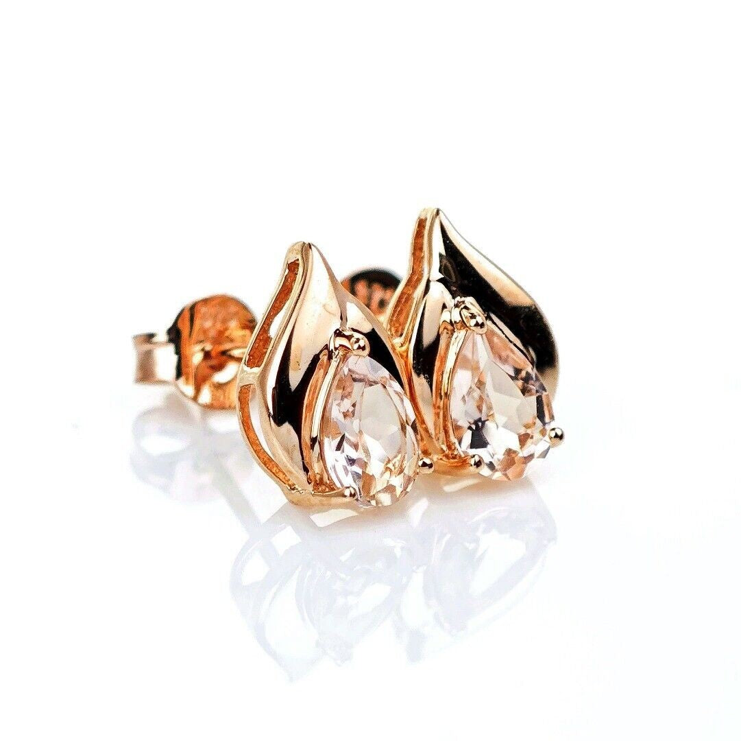 9ct Morganite Earrings Gold Studs Natural Gemstones 0.73ct