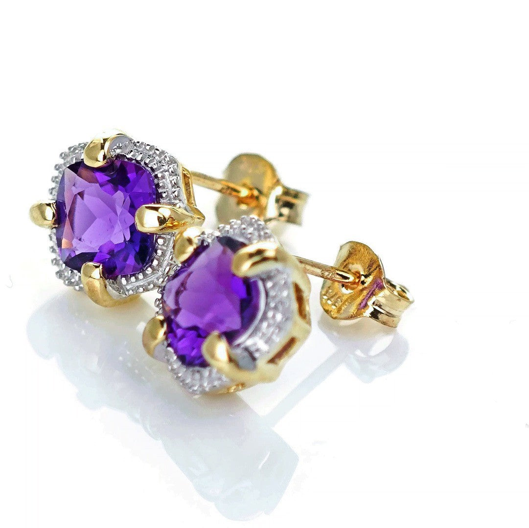 9ct Amethyst Earrings Gold Studs Natural Gemstones 1.73ct