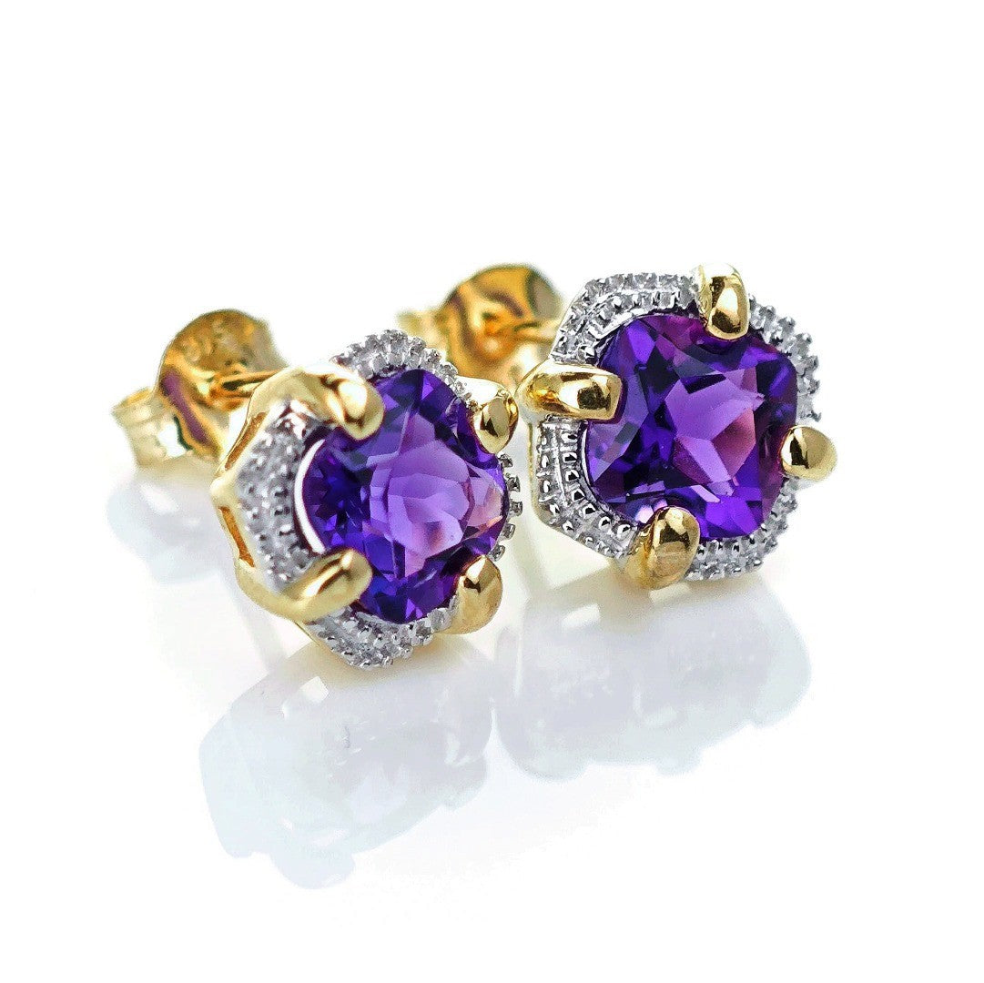 9ct Amethyst Earrings Gold Studs Natural Gemstones 1.73ct