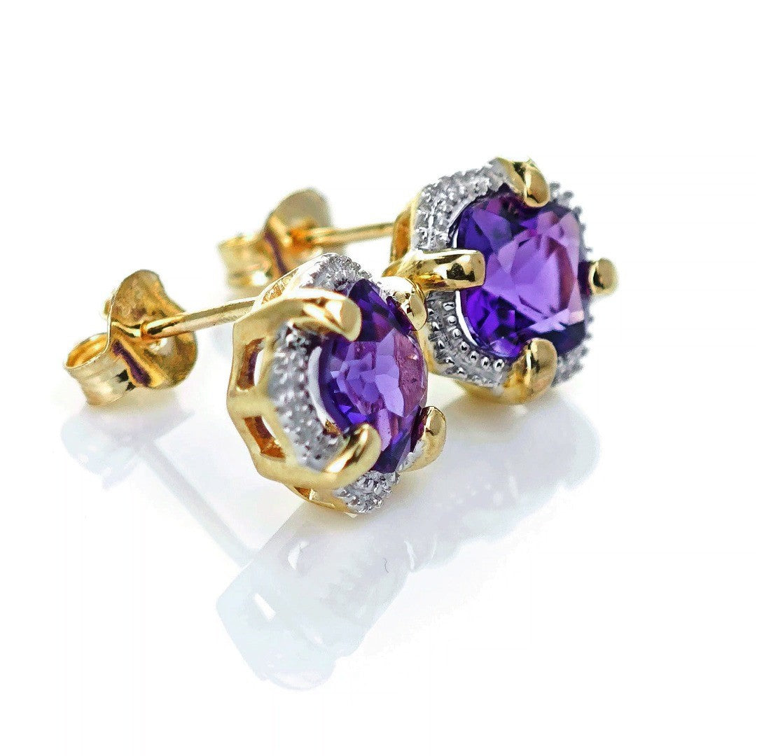 9ct Amethyst Earrings Gold Studs Natural Gemstones 1.73ct